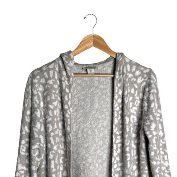 Rachel Zoe Leopard Print Cardigan Gray Size Small Hooded Pockets Oversized Cozy - Picture 2 of 9
